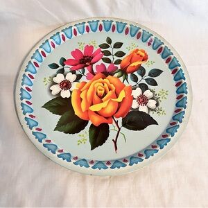 Vintage metal tin serving tray floral design